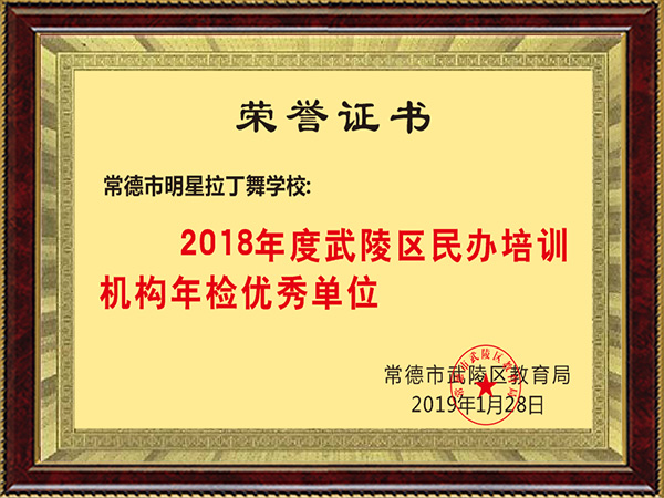 2018年度武陵区民办培训机构年检优秀单位